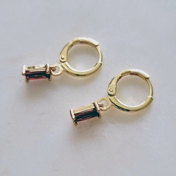 5/$25 Gold Tone Red Rhinestone Huggies - Picture 6 of 8